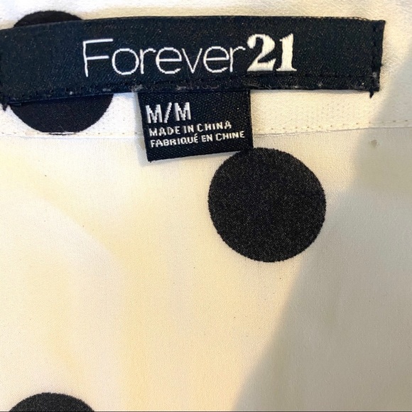 Forever 21 Polka Dot Shirt Black White Chiffon M - Picture 3 of 8